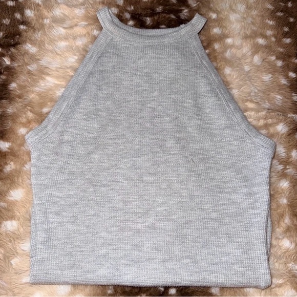 aerie Tops - aerie Light Gray Ribbed Halter Bodysuit